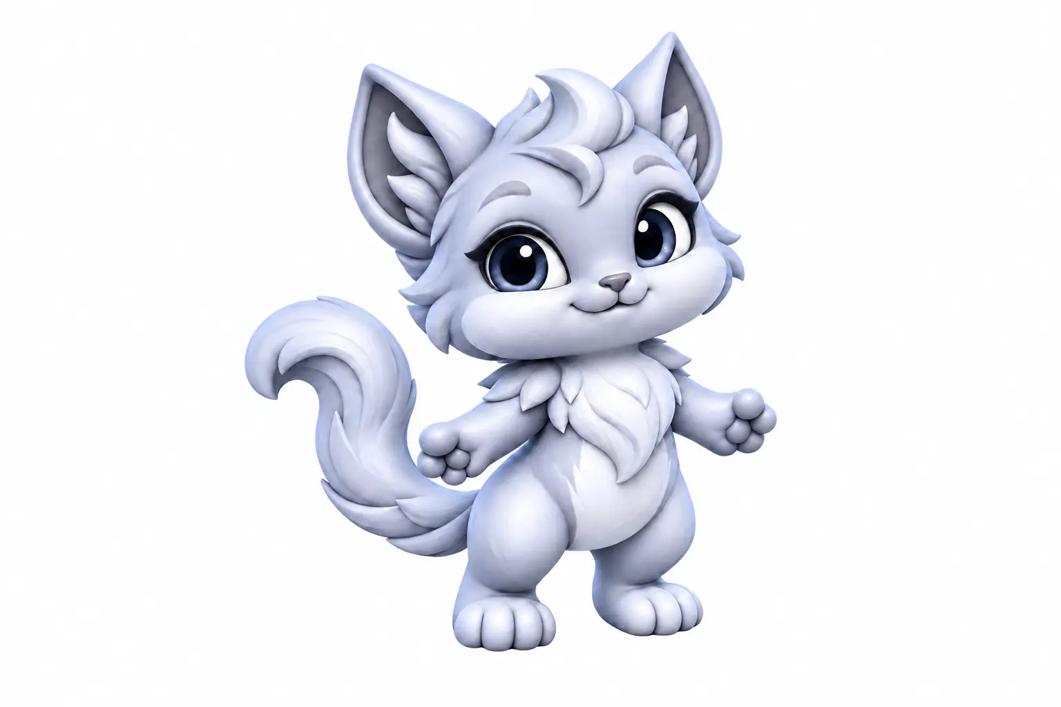 Model karakter kucing 3D berwarna silver