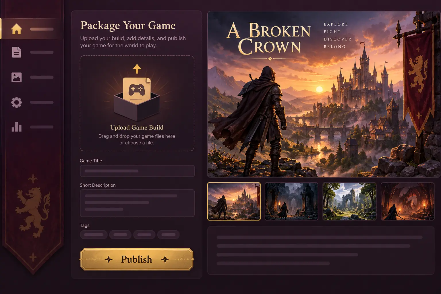 Ilustrasi dashboard publikasi game fantasy